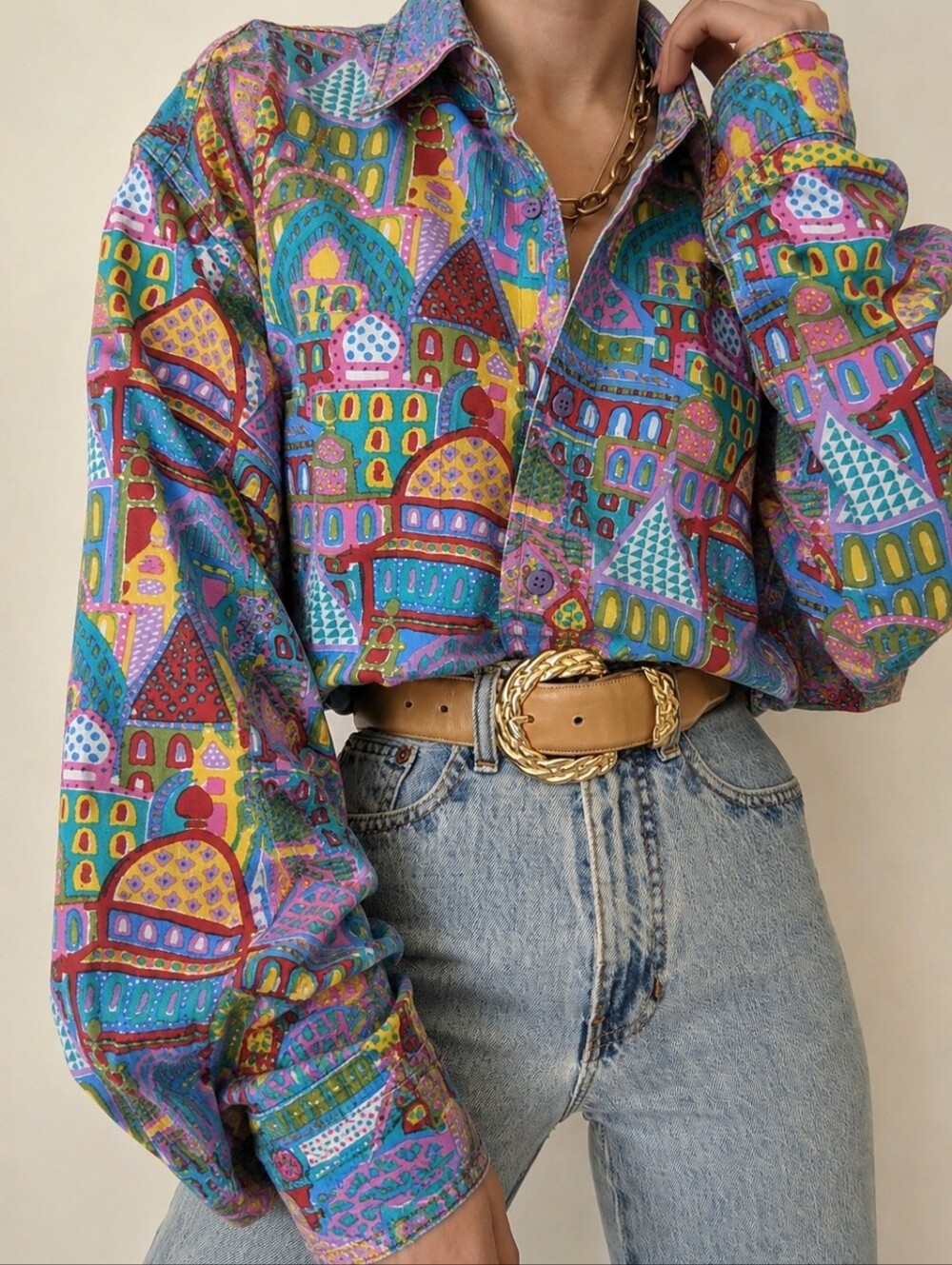 Esprit Teens Colourful Button Down Top Abstract Size Small
